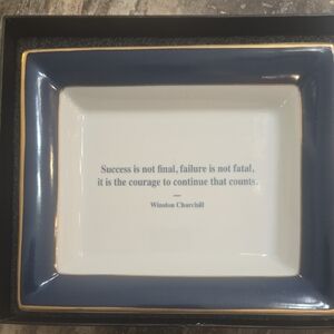 Winston Churchill Blue & White Trinket Dish with Gold Trim and Quote NIB